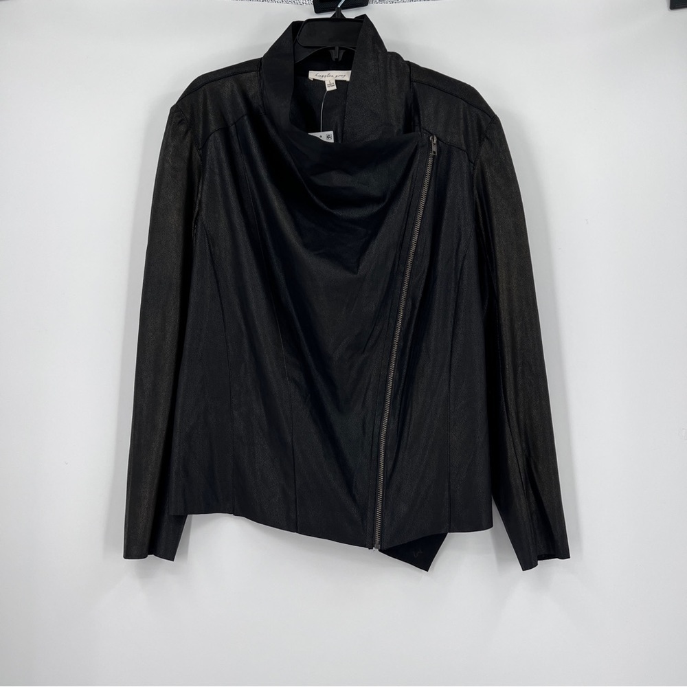 Kingston Grey Faux Leather Draped Jacket in Metallic Black Size Large NWT - Picture 3 of 11